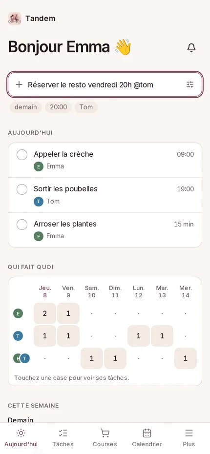 Écran Aujourd'hui de Tandem sur téléphone
