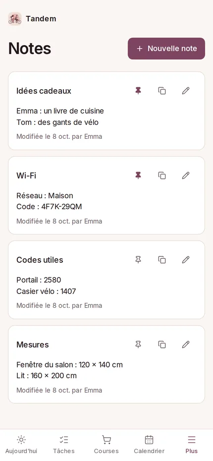 Notes partagées dans Tandem sur téléphone